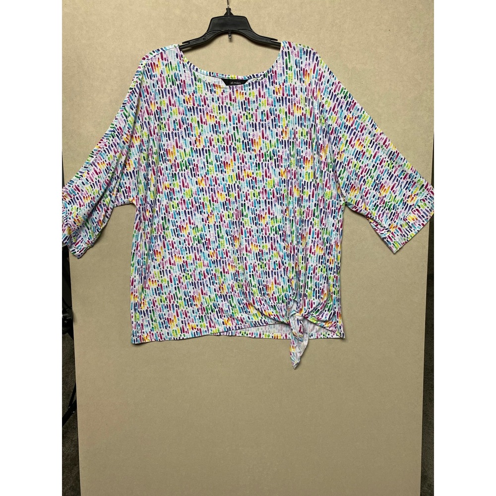 Ali Miles Rainbow Abstract Dash Side Tie Top XL Relaxed Fit 3/4 Sleeve